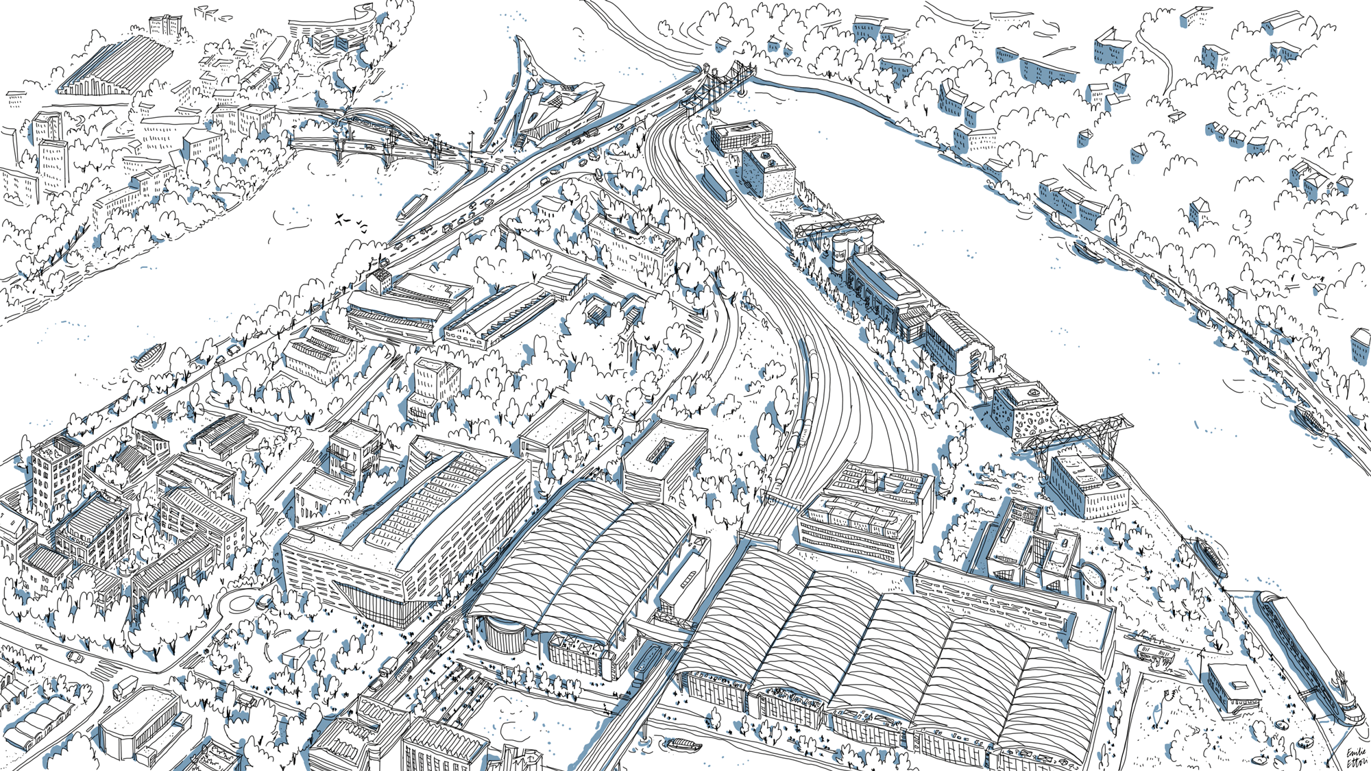 Croquis du quartier de la Confluence © Emilie Ettori