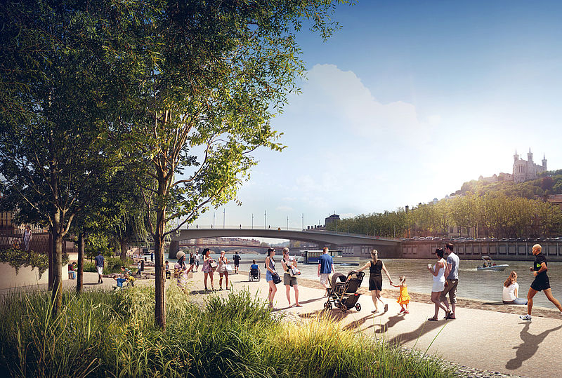 Un jardin fluvial végétalisé, situé en bas des quais de Saône, de la place d'Albon à la passerelle du palais de justice, sera livré au printemps 2026.